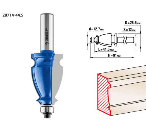 ЗУБР 44,5x28мм, хвостовик 12мм, фреза кромочная фигурная №3