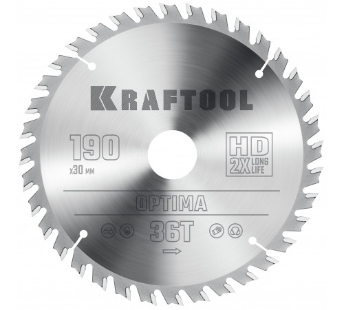 KRAFTOOL Optima 190х30мм 36Т, диск пильный по дереву