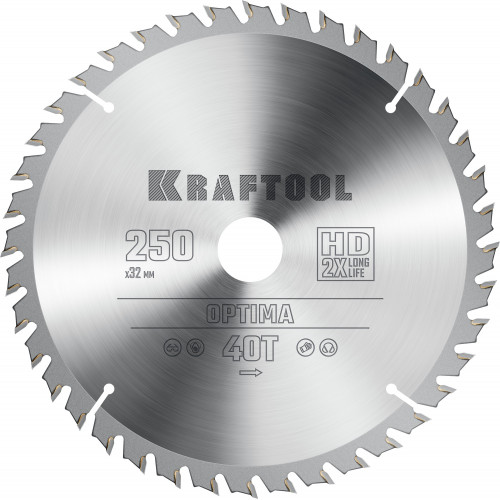 KRAFTOOL Optima 250х32мм 40Т, диск пильный по дереву