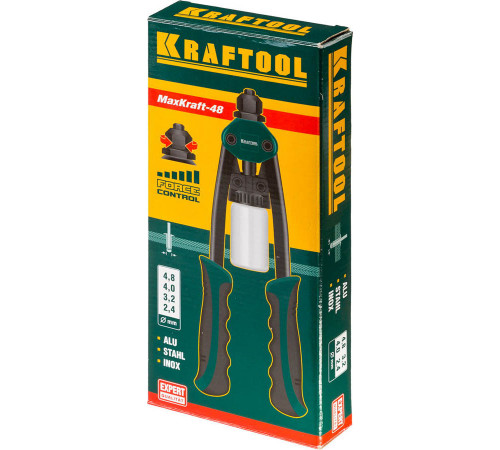 Заклепочник двуручный силовой компактный, KRAFTOOL ″MaxKraft-48″ 31161, для заклёпок d=2,4-4,8 мм из Al, стали, нерж стали, усил литой корпус