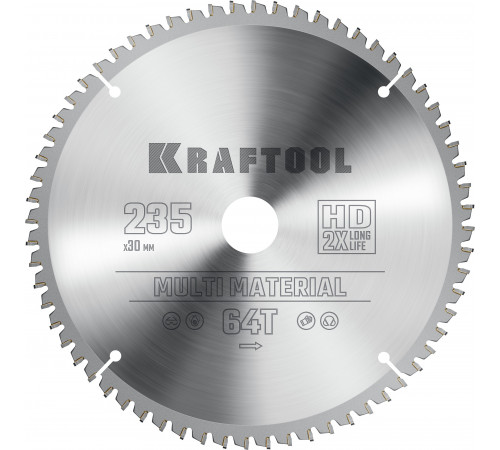 KRAFTOOL Multi Material 235х30мм 64Т, диск пильный по алюминию