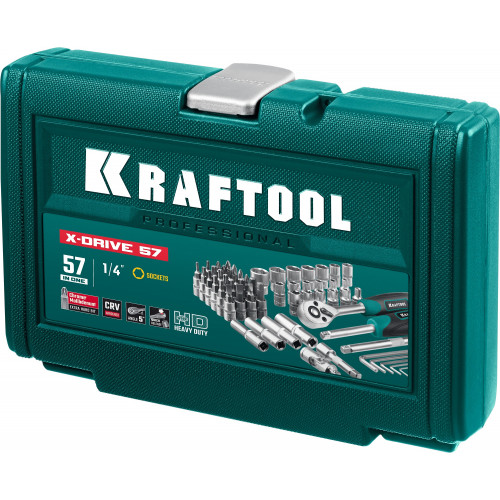 KRAFTOOL X-Drive, 57 предм. (1/4″), Универсальный набор инструмента (27885-H57)