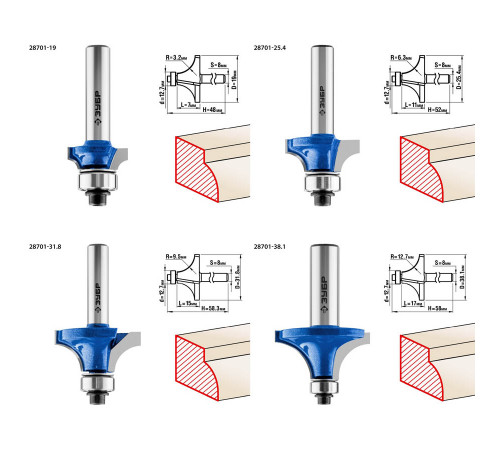 ЗУБР 4шт, набор профильных фрез по дереву