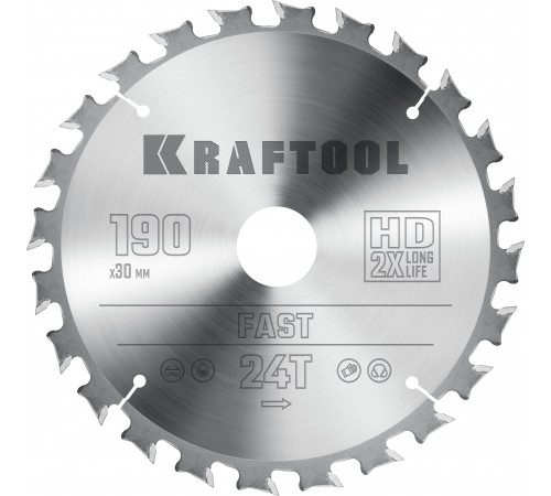 KRAFTOOL Fast 190х30мм 24Т, диск пильный по дереву