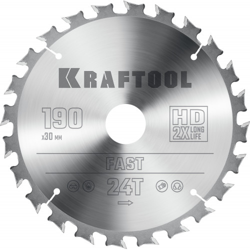 KRAFTOOL Fast 190х30мм 24Т, диск пильный по дереву