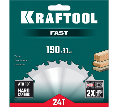 KRAFTOOL Fast 190х30мм 24Т, диск пильный по дереву