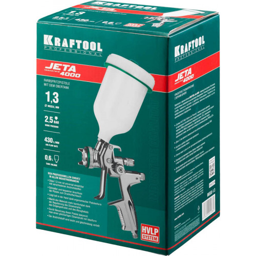 Краскопульт пневматический KRAFTOOL ″PRO″ Jeta 4000 HVLP c верхним бачком, 1.3мм