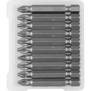 Биты ЗУБР ″Мастер″ кованые, хромомолибденовая сталь, тип хвостовика E 1/4″, PZ2, 50мм, 10шт