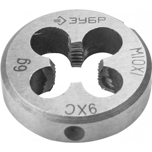 ЗУБР М10x1.0мм, плашка, сталь 9ХС, круглая ручная