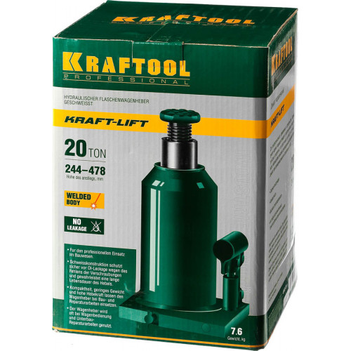 KRAFTOOL KRAFT-LIFT 20т, 244-449мм домкрат бутылочный гидравлический, KRAFT BODY