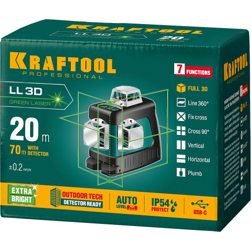 KRAFTOOL LL 3D зеленый лазерный нивелир