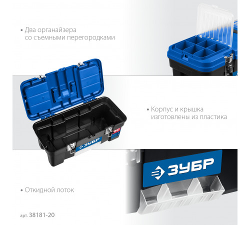 ЗУБР ДЕСНА-20, 508 x 256 x 225 мм, (20″), Пластиковый ящик для инструментов (38181-20)