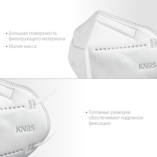 Плоская полумаска фильтрующая ЗУБР KN-95 FFP2, 10 шт
