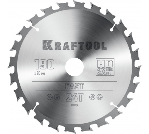 KRAFTOOL Fast 190х20мм 24Т, диск пильный по дереву