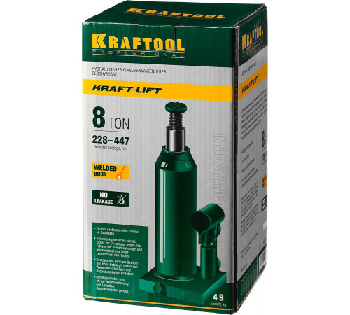 KRAFTOOL KRAFT-LIFT 8т, 228-450мм домкрат бутылочный гидравлический, KRAFT BODY