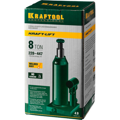 KRAFTOOL KRAFT-LIFT 8т, 228-450мм домкрат бутылочный гидравлический, KRAFT BODY