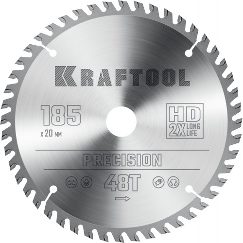KRAFTOOL PRECISSION 185x20мм 48Т, диск пильный по дереву