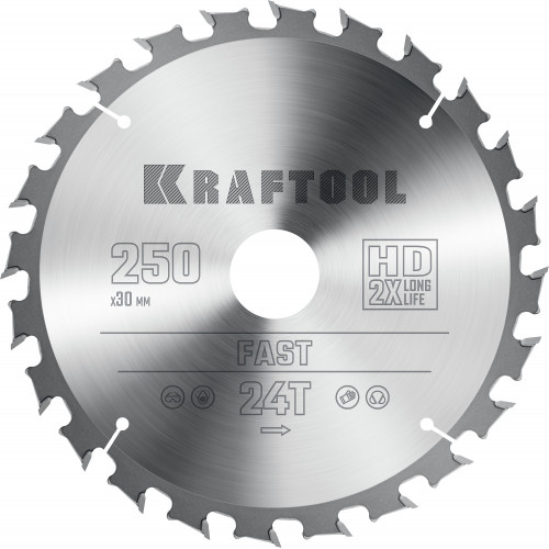 KRAFTOOL Fast 250х30мм 24Т, диск пильный по дереву