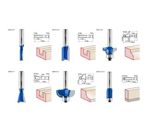ЗУБР 6шт, набор профильных фрез по дереву