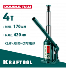 KRAFTOOL DOUBLE RAM 4т 170-420мм домкрат двухштоковый бутылочный с увеличенным подъемом, KRAFT BODY