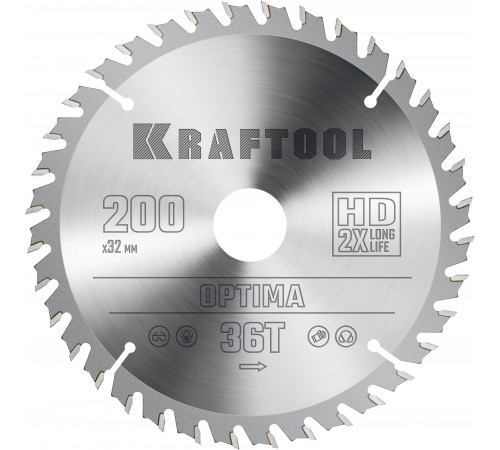 KRAFTOOL Optima 200х32мм 36Т, диск пильный по дереву