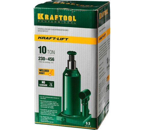 KRAFTOOL KRAFT-LIFT 10т, 230-460мм домкрат бутылочный гидравлический, KRAFT BODY