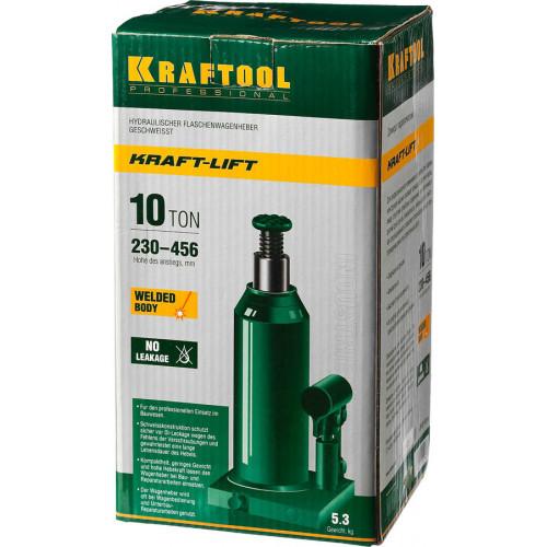 KRAFTOOL KRAFT-LIFT 10т, 230-460мм домкрат бутылочный гидравлический, KRAFT BODY