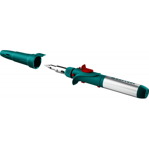 Газовый паяльник KRAFTOOL SolderPro 120K, набор 10-в-1, 30-120 Вт, горелка, фен, пьезоподжиг, 1300°С