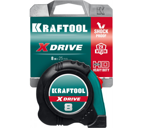 KRAFTOOL X-Drive 8м / 25мм рулетка с ударостойким обрезиненным корпусом