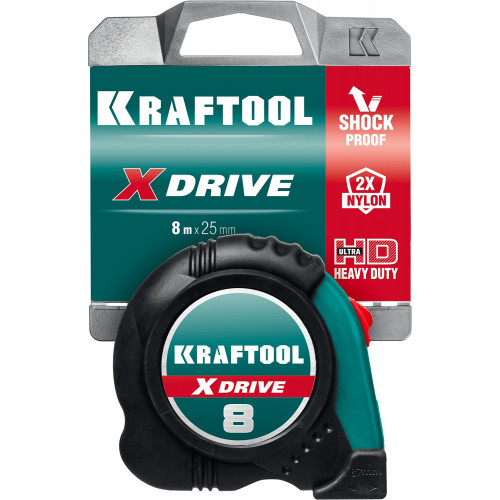 KRAFTOOL X-Drive 8м / 25мм рулетка с ударостойким обрезиненным корпусом