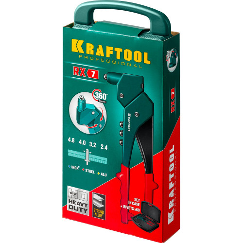 KRAFTOOL RX-7 поворотный заклепочник 360° в кейсе