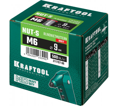 Резьбовые заклепки Nut-S, М6, 500 шт, стальные с насечками, Kraftool