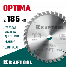 KRAFTOOL Optima 185х20мм 36Т, диск пильный по дереву