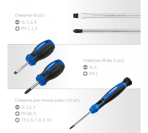 ЗУБР Профессионал-18 набор отверток 18 шт