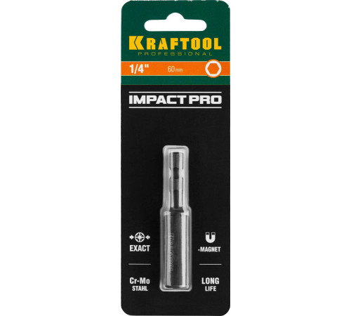 Адаптер KRAFTOOL ″PRO″ Impact Pro для бит, для ударных шуруповертов, хвостовик E 1/4″, магнитный, 60мм