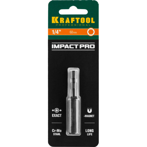 Адаптер KRAFTOOL ″PRO″ Impact Pro для бит, для ударных шуруповертов, хвостовик E 1/4″, магнитный, 60мм