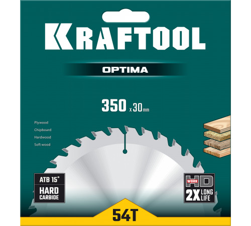 KRAFTOOL Optima 350х30мм 54Т, диск пильный по дереву