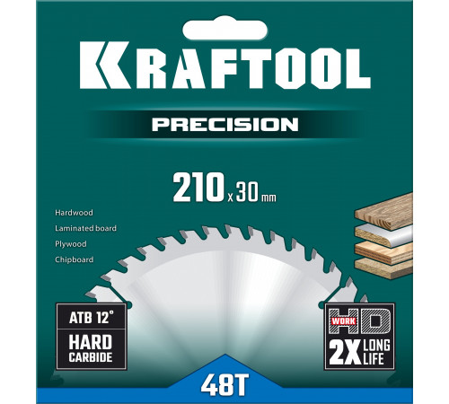 KRAFTOOL PRECISION 210х30мм 48Т, диск пильный по дереву