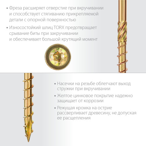 Конструкционные саморезы КС-Т 220 х 8.0 мм, 50 шт., желтый цинк, ЗУБР