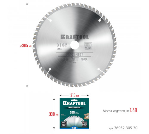 KRAFTOOL PRECISSION 305х30мм 60Т, диск пильный по дереву