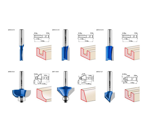 ЗУБР12шт, набор профильных фрез по дереву
