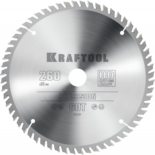 KRAFTOOL PRECISSION 260х30мм 60Т, диск пильный по дереву