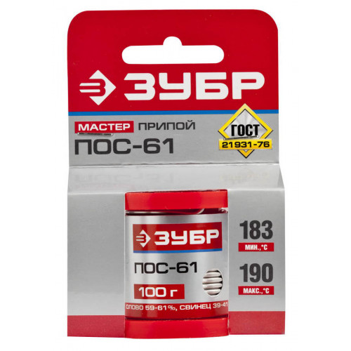Припой ЗУБР, ПОС 61, проволока, 100г, 2мм