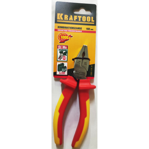 Плоскогубцы ″ELECTRO-KRAFT″, Cr-Mo сталь, двухкомпонентная маслобензостойкая рукоятка, хромированное покрытие, 160мм, KRAFTOOL 2202-1-16