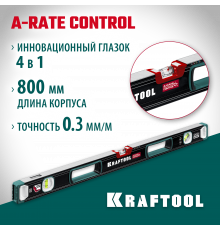 Kraftool A-RATE CONTROL 800 мм, сверхпрочный уровень с зеркальным глазком