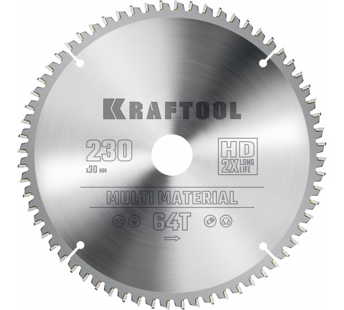 KRAFTOOL Multi Material 230х30мм 64Т, диск пильный по алюминию