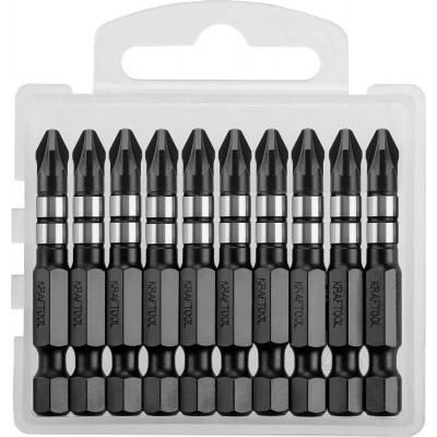 Биты KRAFTOOL Impact Pro, Pozidriv, тип хвостовика E 1/4″, PZ2, 50мм, 10шт, в пластиковом боксе