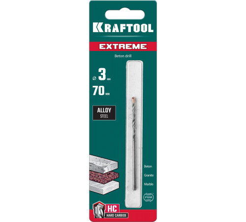 KRAFTOOL EXTREME 3 х 70 мм сверло по бетону, 3-х гранный хвостовик