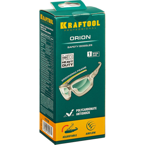 Защитные прозрачные антибликовые очки KRAFTOOL ORION, открытого типа с непрямой вентиляцией