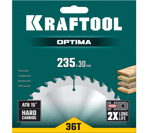 KRAFTOOL Optima 235х30мм 36Т, диск пильный по дереву